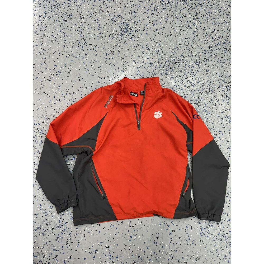 Used‎ Ping Clemson Tigers Jacket Golf Size Medium M 1/4 Zip Pullover Used Orange